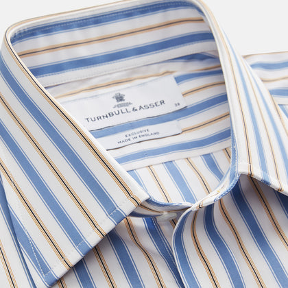Blue Multi Stripe Regular Fit Shirt with T&A Collar and 3 Button Cuffs Image 3