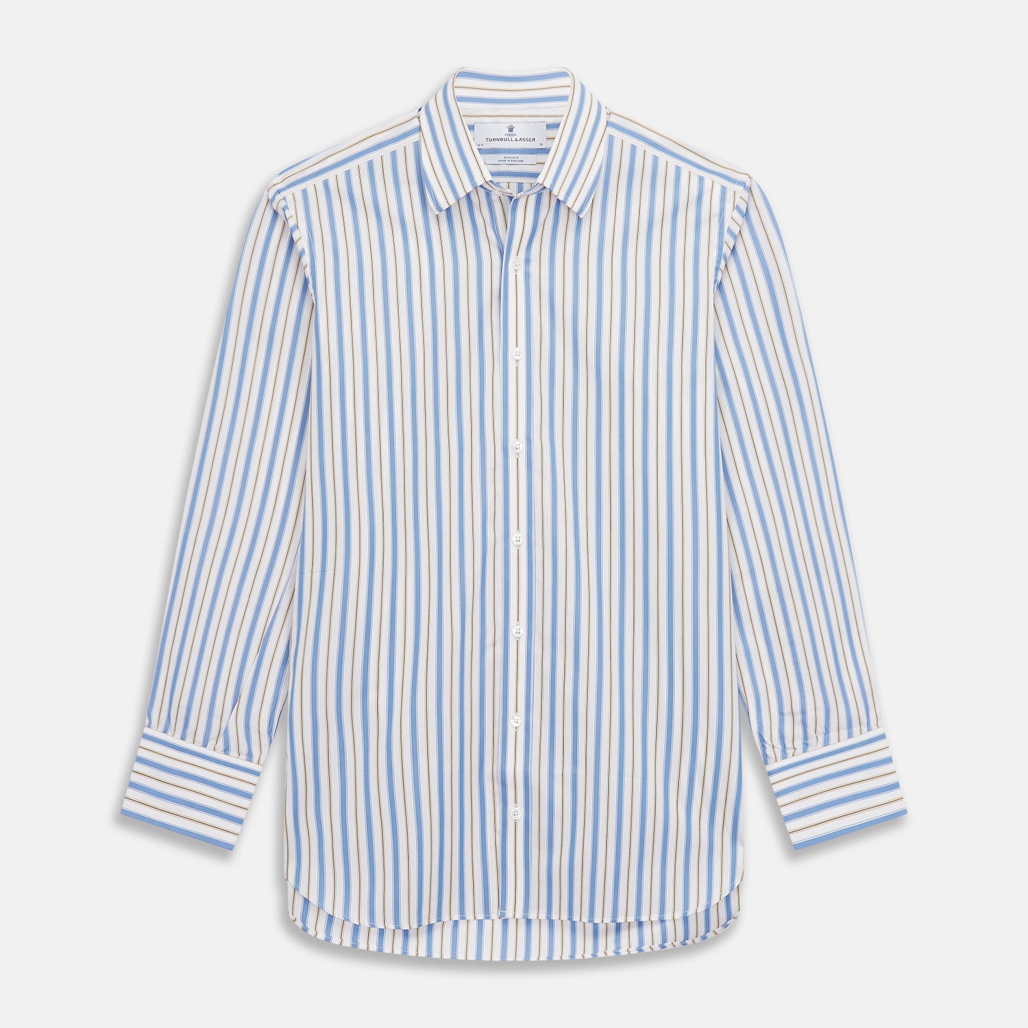 View 1 of product Blue Multi Stripe Regular Fit Shirt with T&A Collar and 3 Button Cuffs