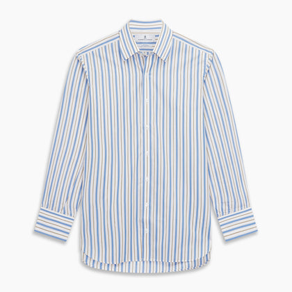 Blue Multi Stripe Regular Fit Shirt with T&A Collar and 3 Button Cuffs Image 7
