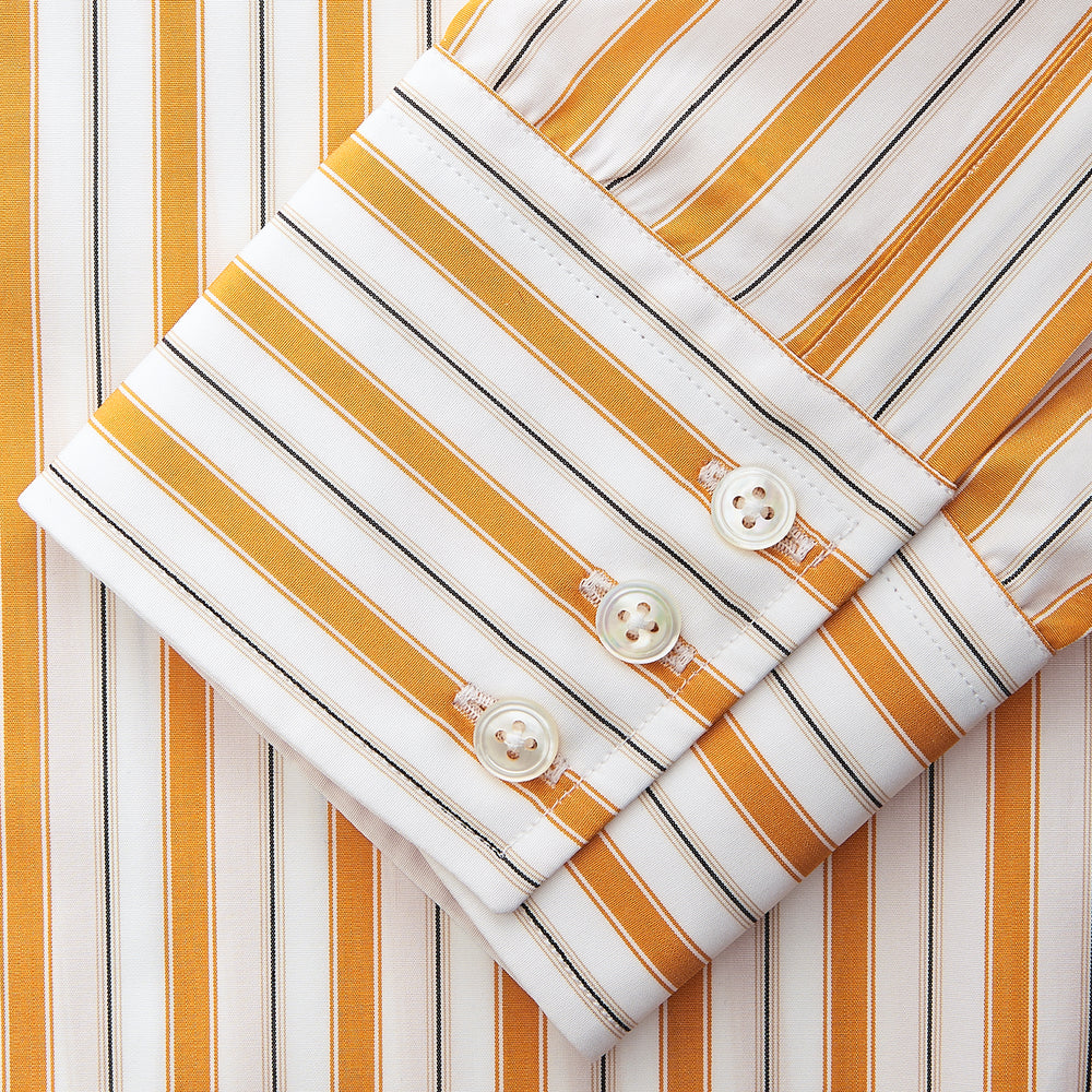 Orange Multi Stripe Regular Fit Shirt with T&A Collar and 3 Button Cuffs