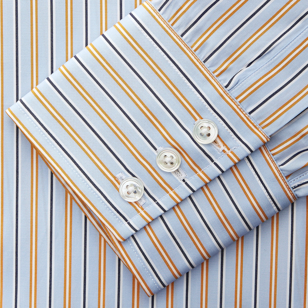 Blue, Orange & Navy Multi Stripe Regular Fit Shirt with T&A Collar and 3 Button Cuffs