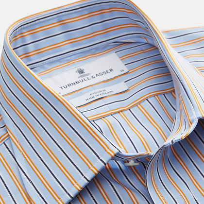 Blue, Orange & Navy Multi Stripe Regular Fit Shirt with T&A Collar and 3 Button Cuffs Image 2
