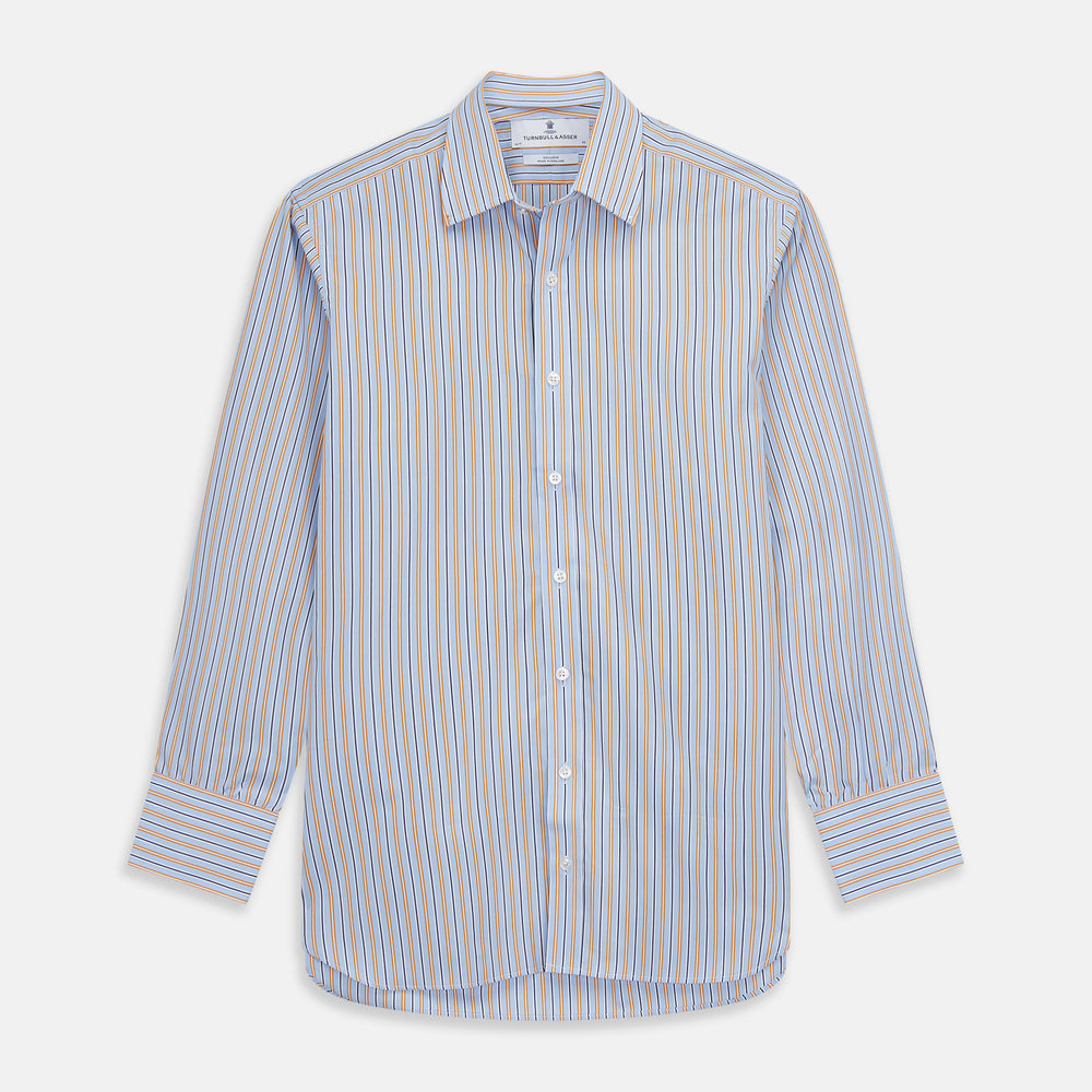 Blue, Orange & Navy Multi Stripe Regular Fit Shirt with T&A Collar and 3 Button Cuffs
