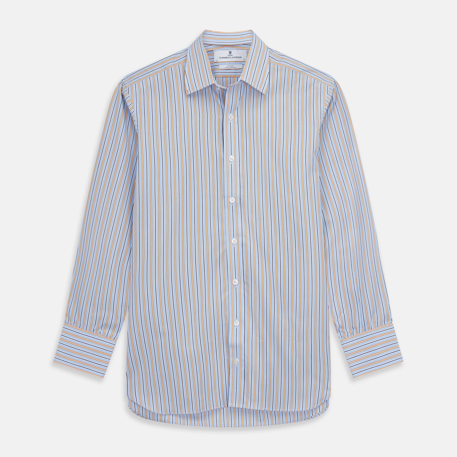 View 2 of product Blue, Orange & Navy Multi Stripe Regular Fit Shirt with T&A Collar and 3 Button Cuffs