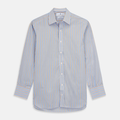 Blue, Orange & Navy Multi Stripe Regular Fit Shirt with T&A Collar and 3 Button Cuffs Image 1