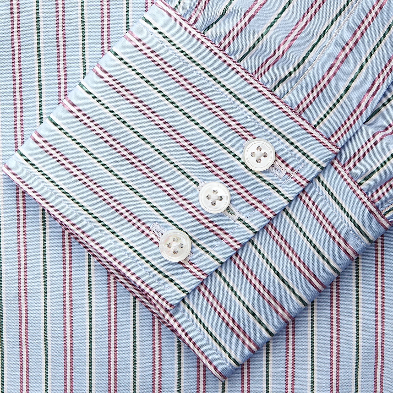 View 3 of product Blue, Purple & Green Stripe Regular Fit Shirt with T&A Collar and 3 Button Cuffs
