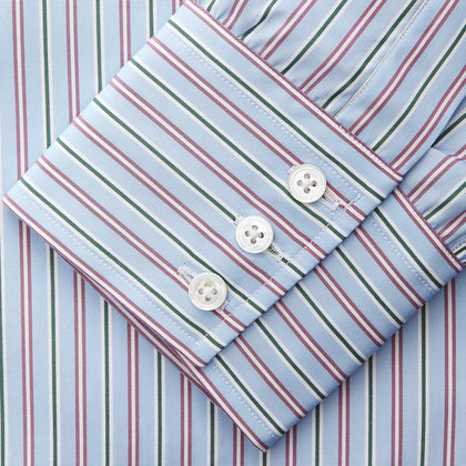 Blue, Purple & Green Stripe Regular Fit Shirt with T&A Collar and 3 Button Cuffs Image 2