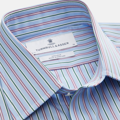 Blue, Purple & Green Stripe Regular Fit Shirt with T&A Collar and 3 Button Cuffs Image 1