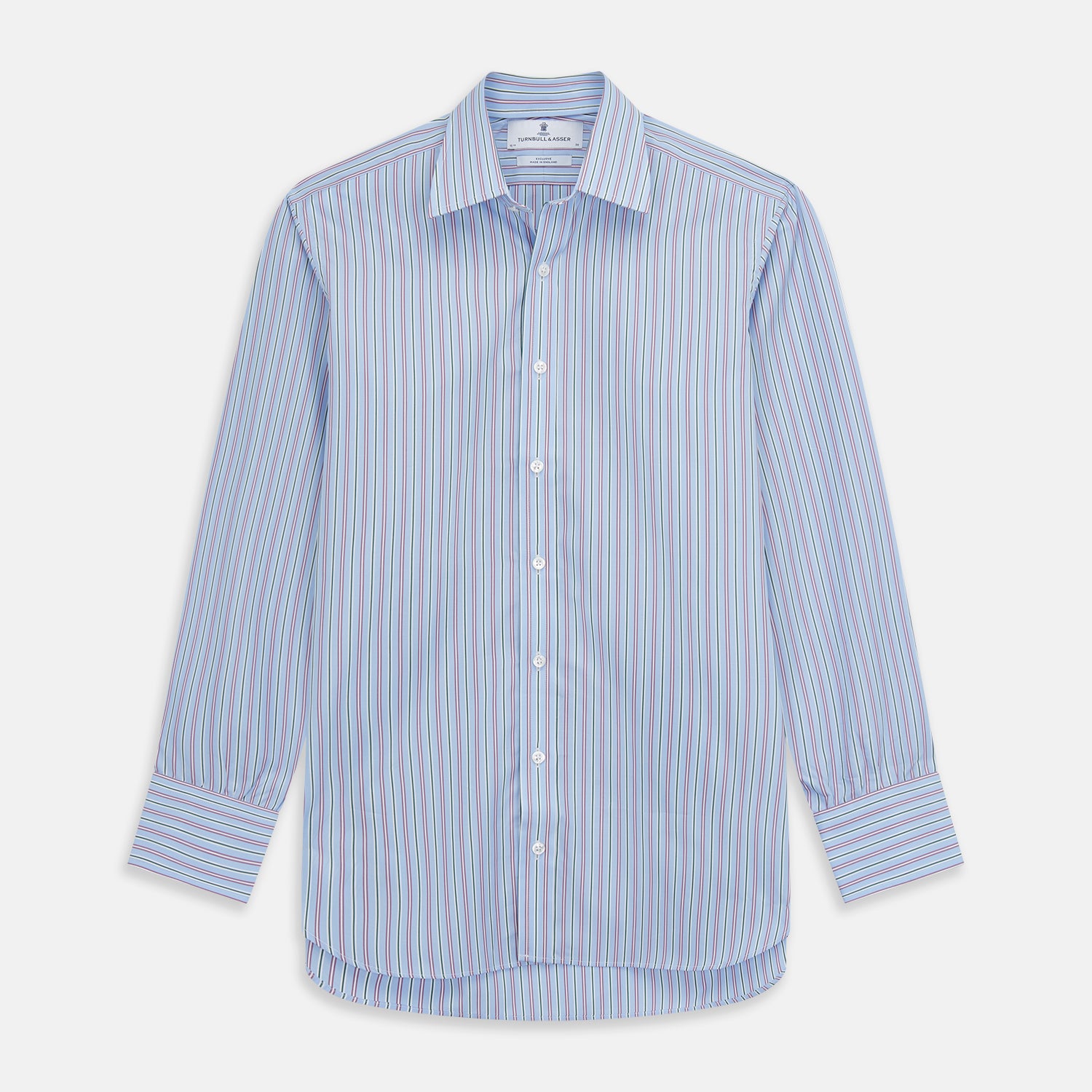 View 1 of product Blue, Purple & Green Stripe Regular Fit Shirt with T&A Collar and 3 Button Cuffs