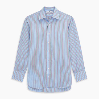Blue, Purple & Green Stripe Regular Fit Shirt with T&A Collar and 3 Button Cuffs Image 5