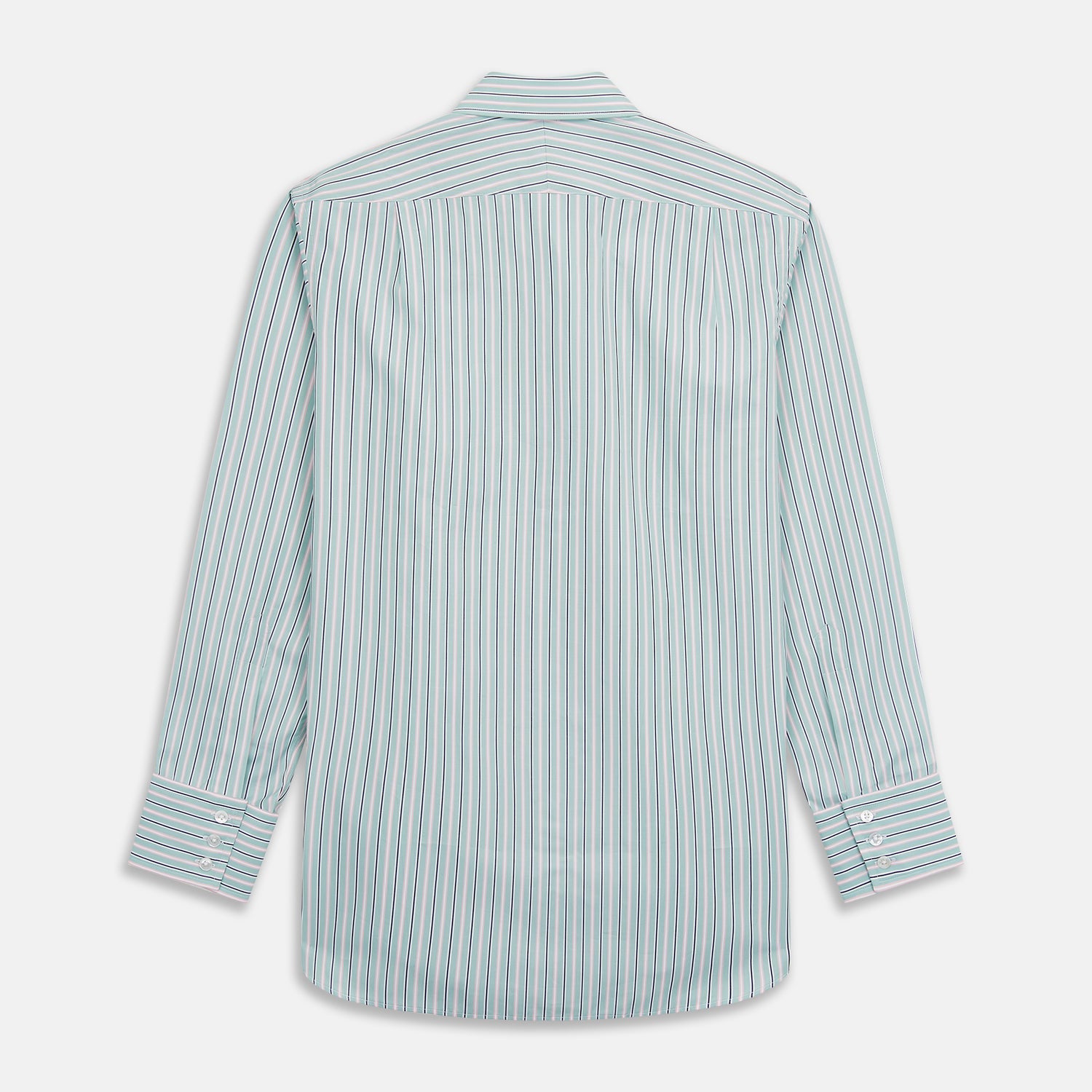 View 5 of product Green, Navy & Pink Stripe Regular Fit Shirt with T&A Collar and 3 Button Cuffs