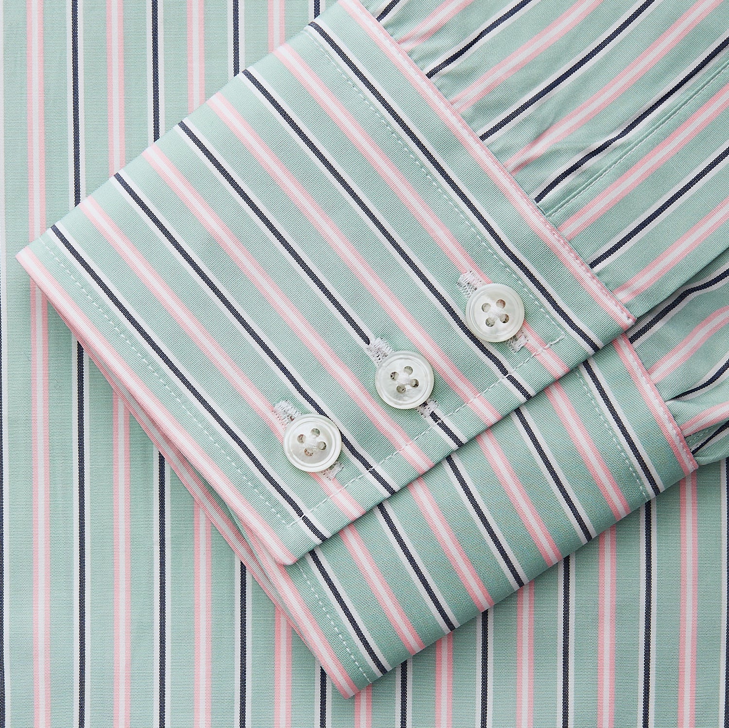 View 3 of product Green, Navy & Pink Stripe Regular Fit Shirt with T&A Collar and 3 Button Cuffs