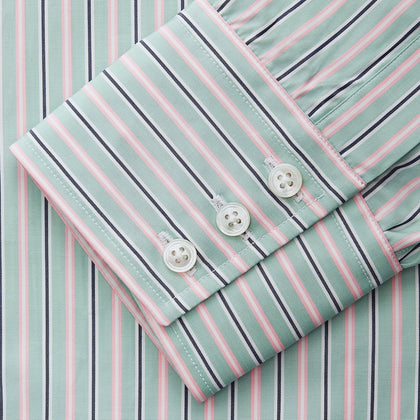 Green, Navy & Pink Stripe Regular Fit Shirt with T&A Collar and 3 Button Cuffs Image 2