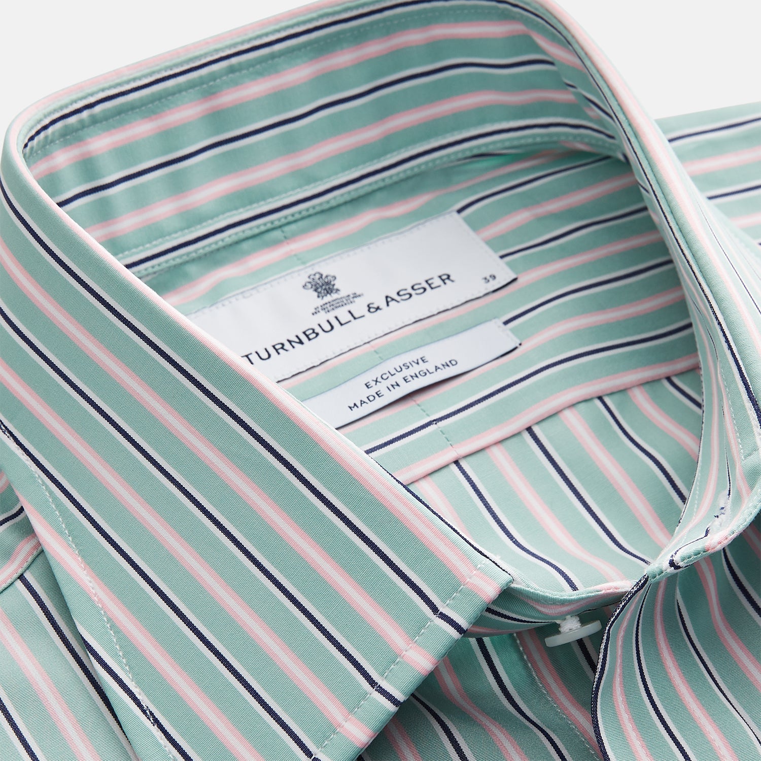 View 2 of product Green, Navy & Pink Stripe Regular Fit Shirt with T&A Collar and 3 Button Cuffs