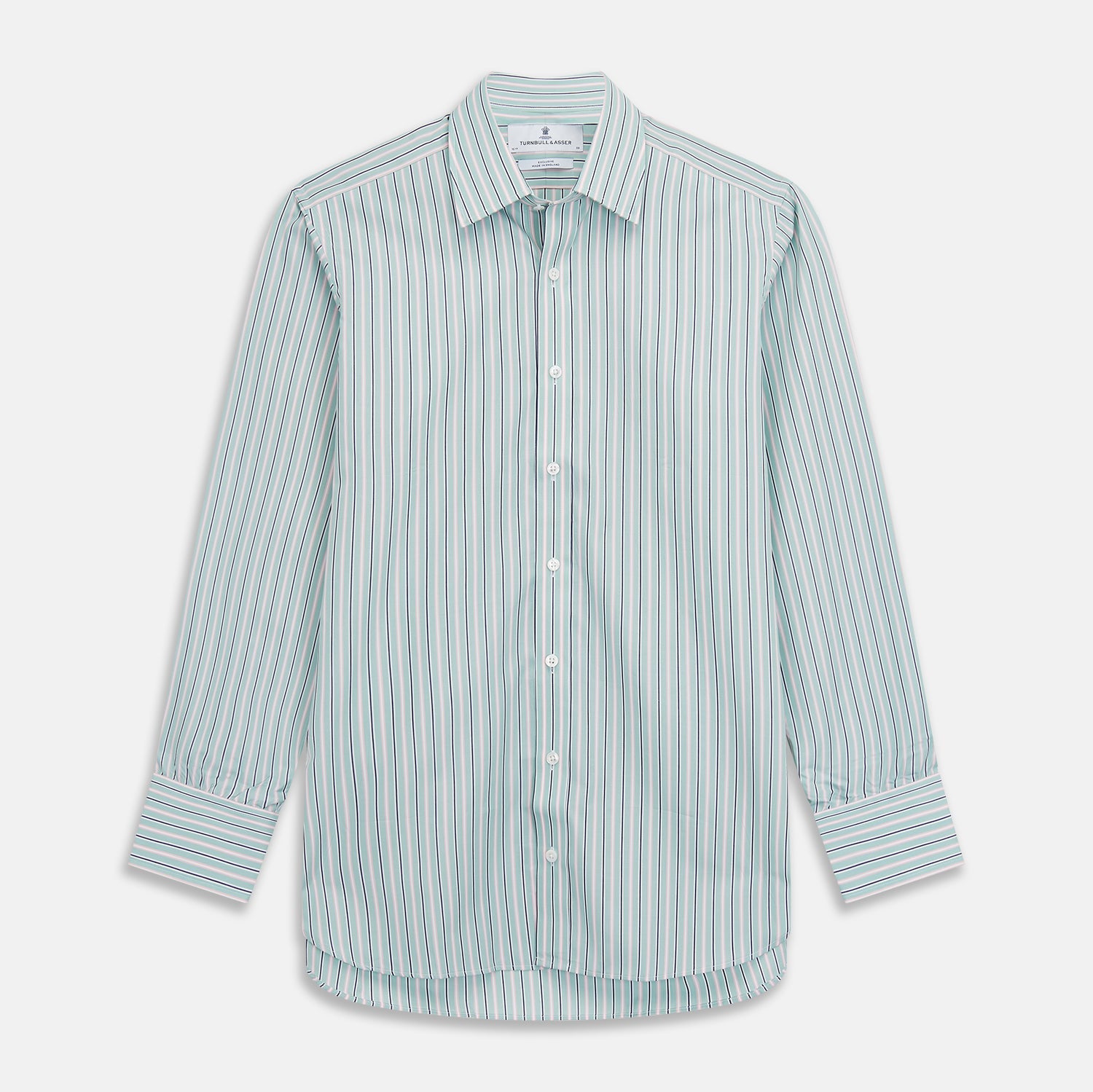 View 1 of product Green, Navy & Pink Stripe Regular Fit Shirt with T&A Collar and 3 Button Cuffs