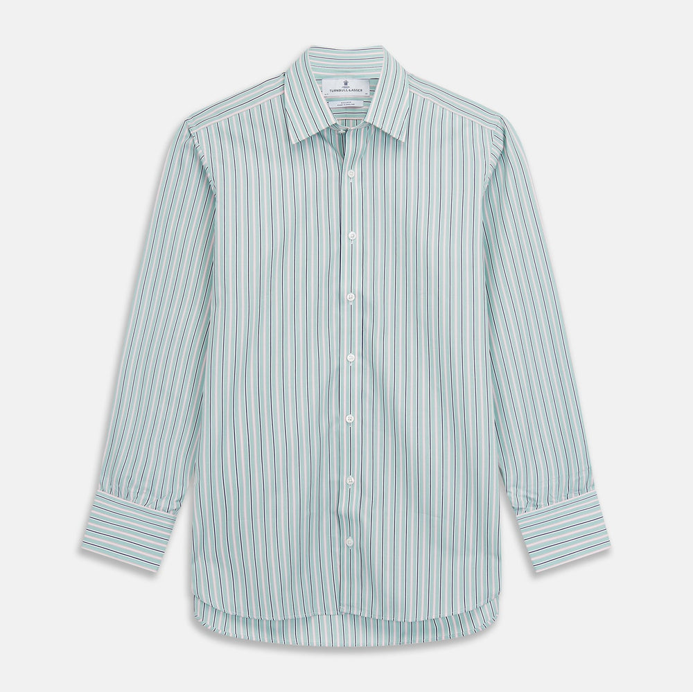 Green, Navy & Pink Stripe Regular Fit Shirt with T&A Collar and 3 Button Cuffs