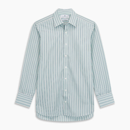 Green, Navy & Pink Stripe Regular Fit Shirt with T&A Collar and 3 Button Cuffs Image 5