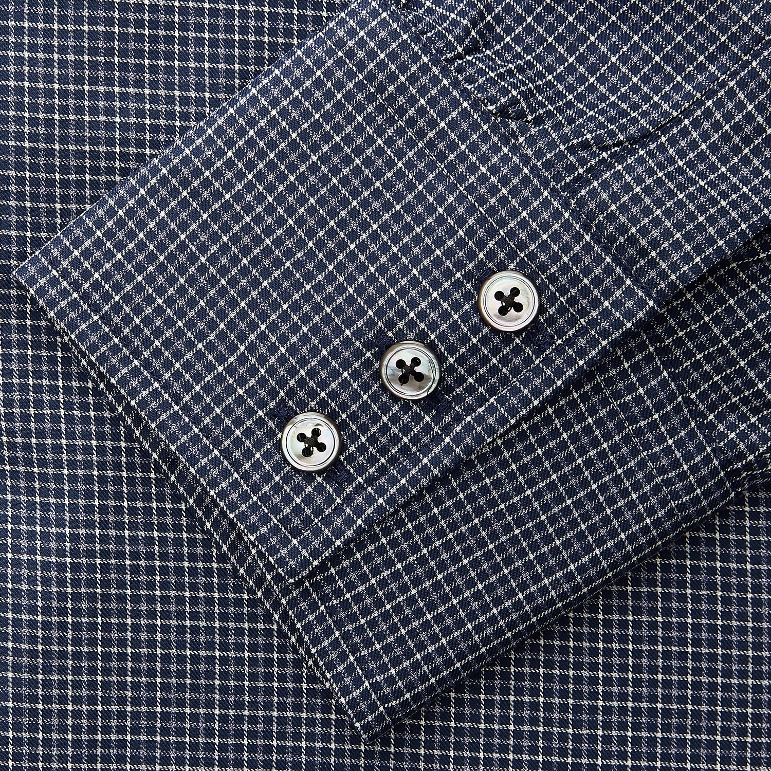 View 5 of product Navy Check Regular Fit Flannel Shirt with T&A Collar and 3 Button Cuffs