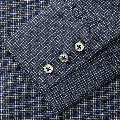 Navy Check Regular Fit Flannel Shirt with T&A Collar and 3 Button Cuffs Image 4