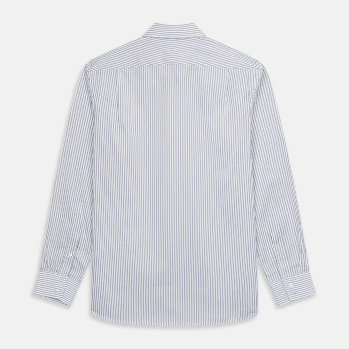 Grey Multi Stripe Tailored Fit Twill Shirt with Kent Collar and 2 Button Cuffs Image 4