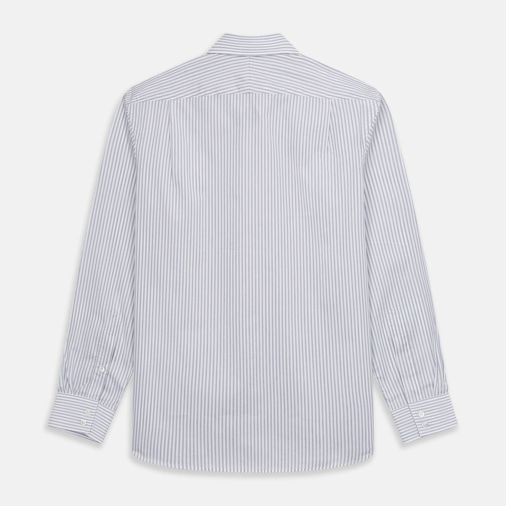 Grey Multi Stripe Tailored Fit Twill Shirt with Kent Collar and 2 Button Cuffs