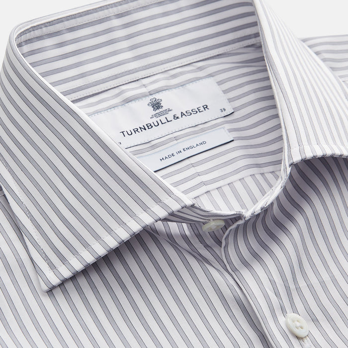Grey Multi Stripe Tailored Fit Twill Shirt with Kent Collar and 2 Button Cuffs Image 1