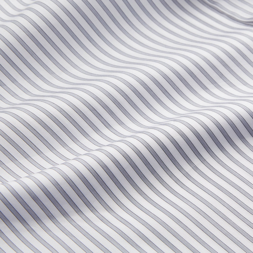 Grey Multi Stripe Tailored Fit Twill Shirt with Kent Collar and 2 Button Cuffs