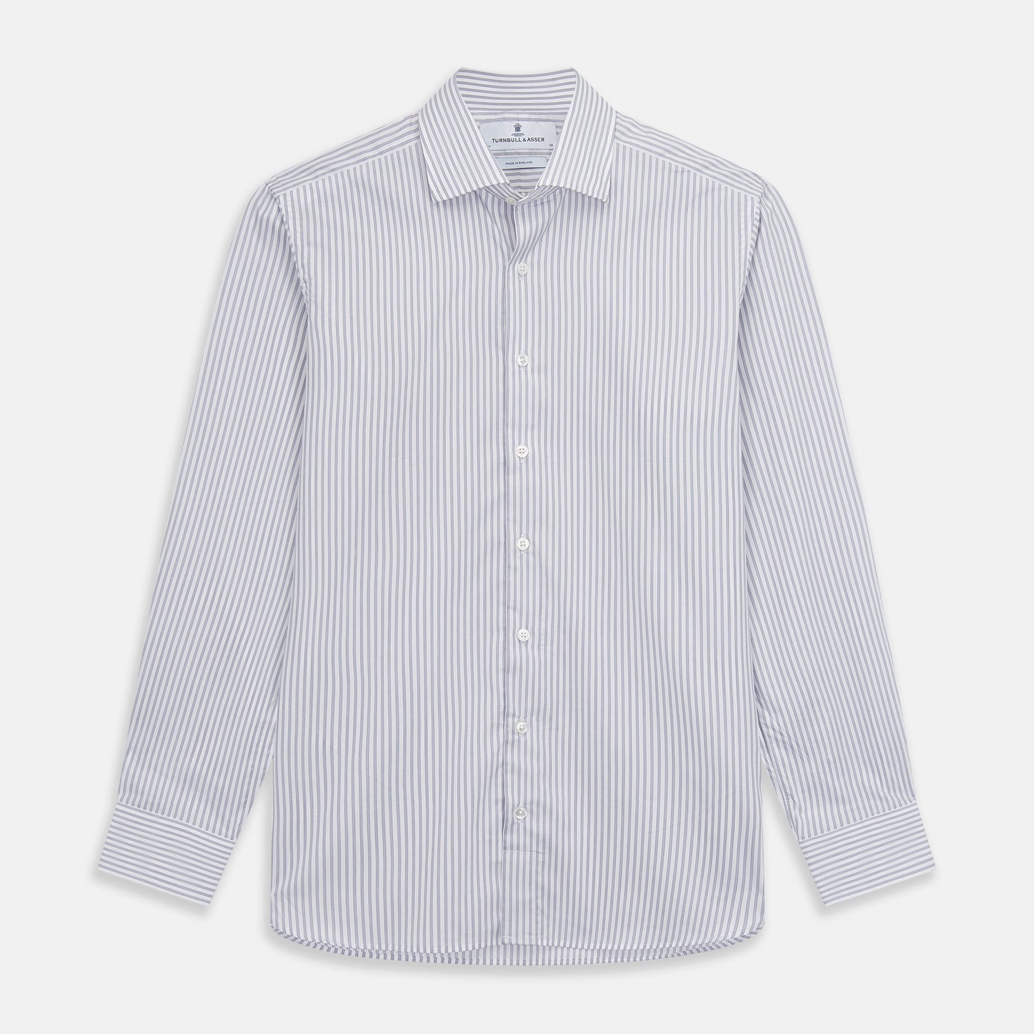 View 1 of product Grey Multi Stripe Tailored Fit Twill Shirt with Kent Collar and 2 Button Cuffs
