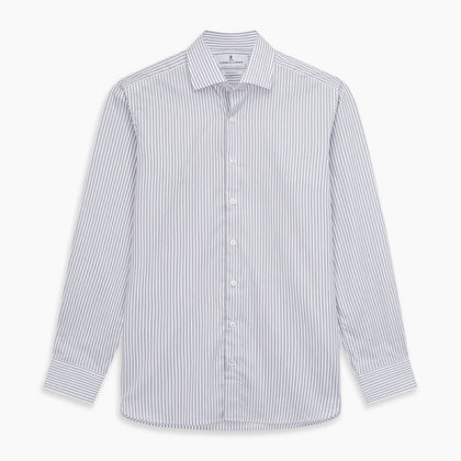 Grey Multi Stripe Tailored Fit Twill Shirt with Kent Collar and 2 Button Cuffs Image 5