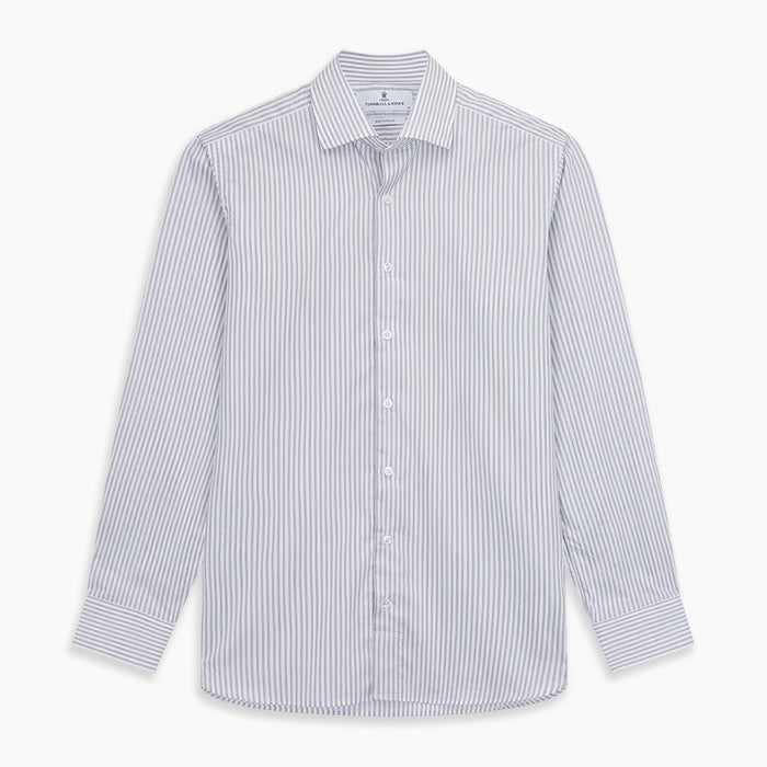 Grey Multi Stripe Tailored Fit Twill Shirt with Kent Collar and 2 Button Cuffs Image 5