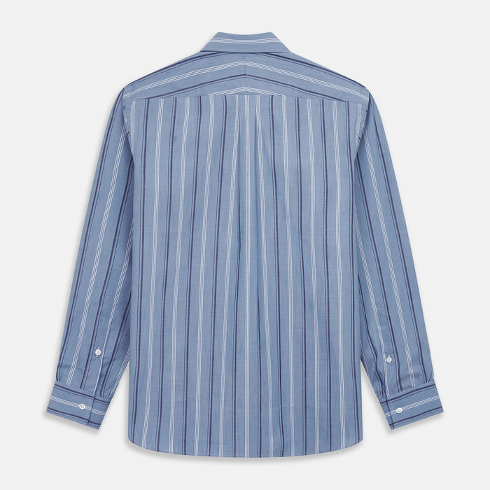 Blue Multi Chambray Stripe Weekend Fit Shirt with Derby Collar and 1 Button Cuffs Image 5
