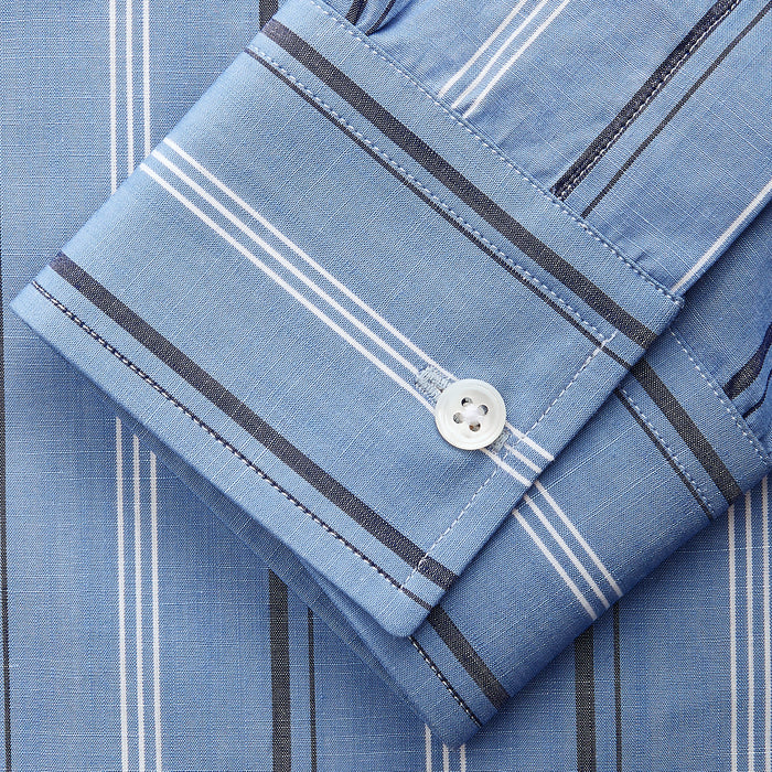 Blue Multi Chambray Stripe Weekend Fit Shirt with Derby Collar and 1 Button Cuffs Image 3