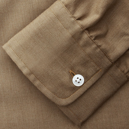 Brown Military Weekend Fit Cotton & Wool Shirt with Stand Collar and 1 Button Cuffs Image 3