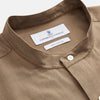 View 3 of product Brown Military Weekend Fit Cotton & Wool Shirt with Stand Collar and 1 Button Cuffs