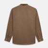 View 6 of product Brown Military Weekend Fit Cotton & Wool Shirt with Stand Collar and 1 Button Cuffs