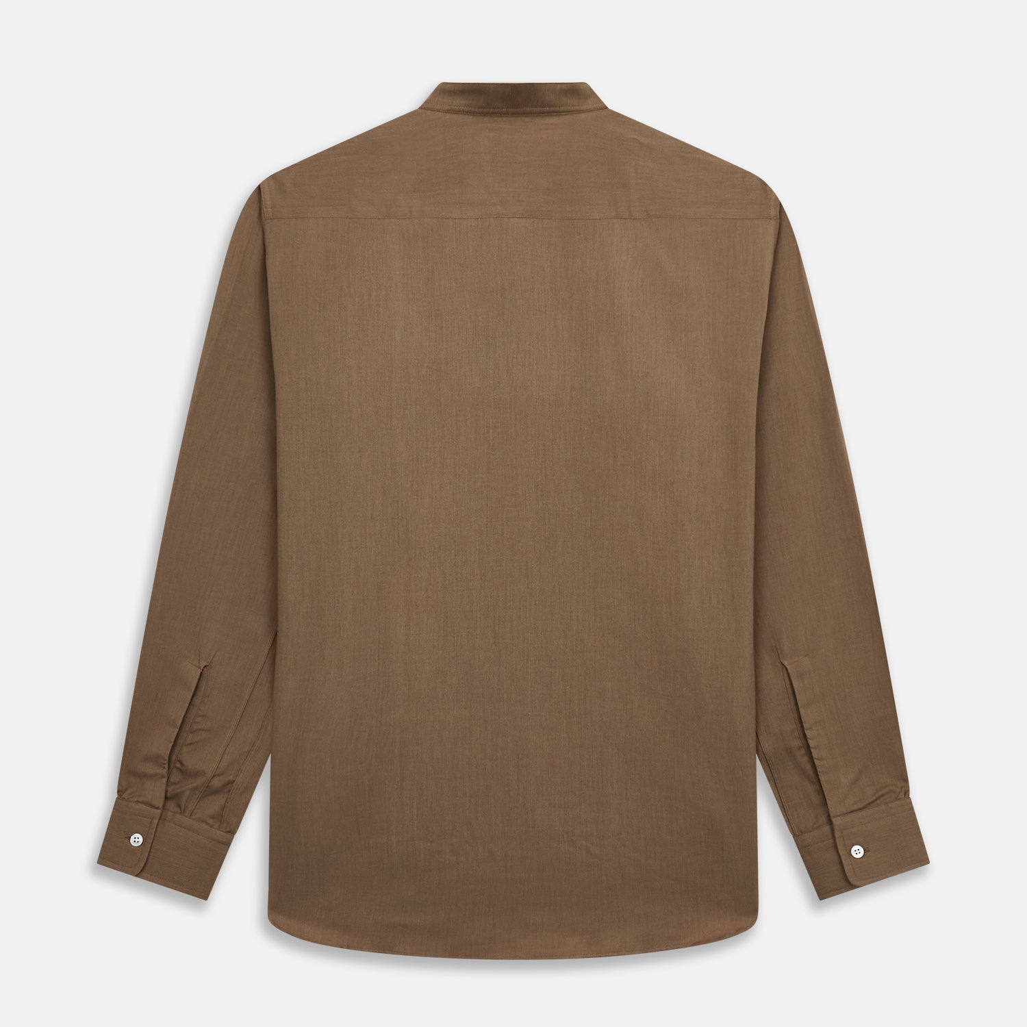 View 6 of product Brown Military Weekend Fit Cotton & Wool Shirt with Stand Collar and 1 Button Cuffs