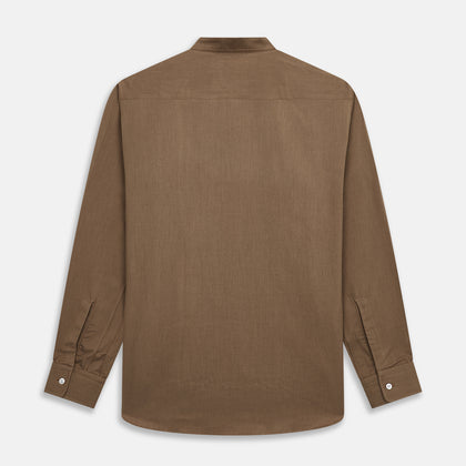 Brown Military Weekend Fit Cotton & Wool Shirt with Stand Collar and 1 Button Cuffs Image 5