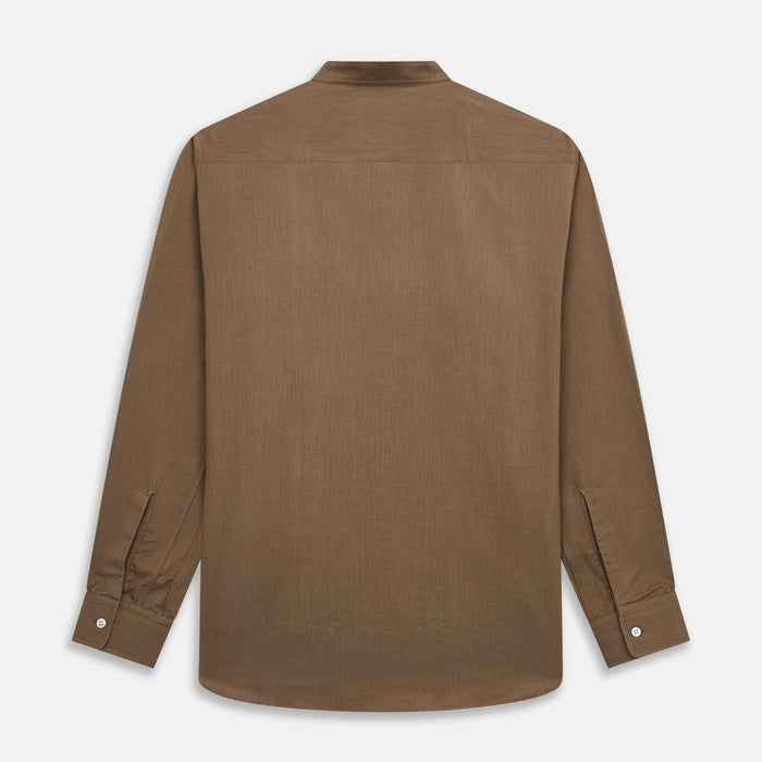 Brown Military Weekend Fit Cotton & Wool Shirt with Stand Collar and 1 Button Cuffs Image 5