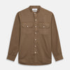 View 1 of product Brown Military Weekend Fit Cotton & Wool Shirt with Stand Collar and 1 Button Cuffs