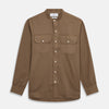 Brown Military Weekend Fit Cotton & Wool Shirt with Stand Collar and 1 Button Cuffs