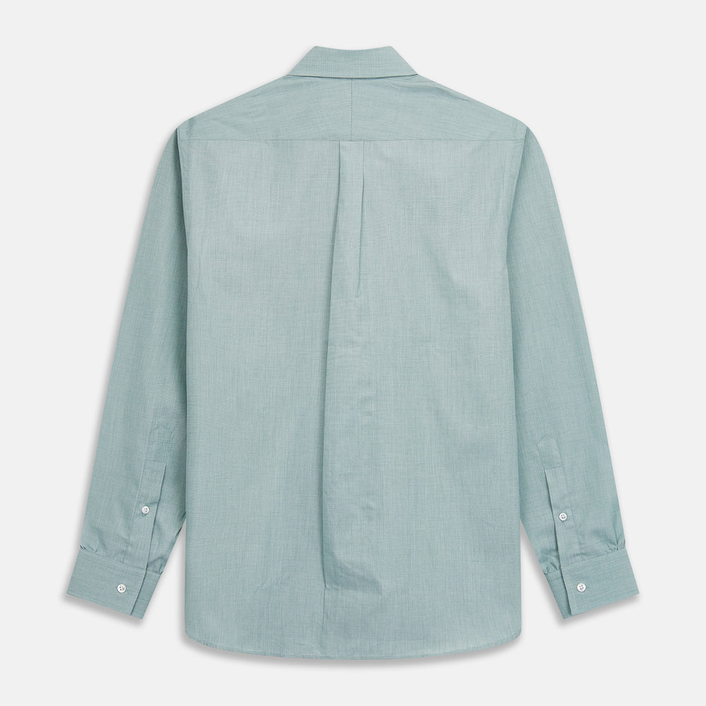 Green Weekend Fit Shirt with Long Point Collar and Single Button Cuffs