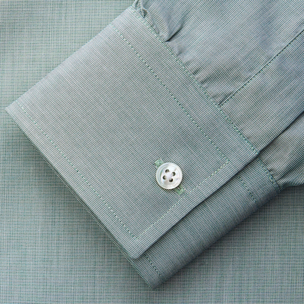 Green Weekend Fit Shirt with Long Point Collar and Single Button Cuffs