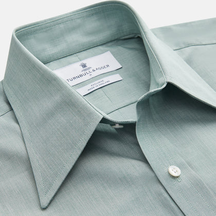 Green Weekend Fit Shirt with Long Point Collar and Single Button Cuffs Image 2