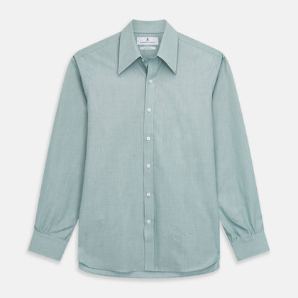 Green Weekend Fit Shirt with Long Point Collar and Single Button Cuffs Image 1