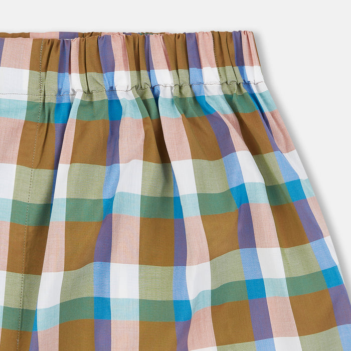 Green and Pink Multi Check Linen Blend Godfrey Boxer Shorts Image 1