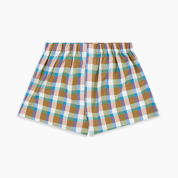 Green and Pink Multi Check Linen Blend Godfrey Boxer Shorts Image 2