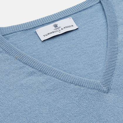 Pale Blue Cashmere Paden V-Neck Jumper