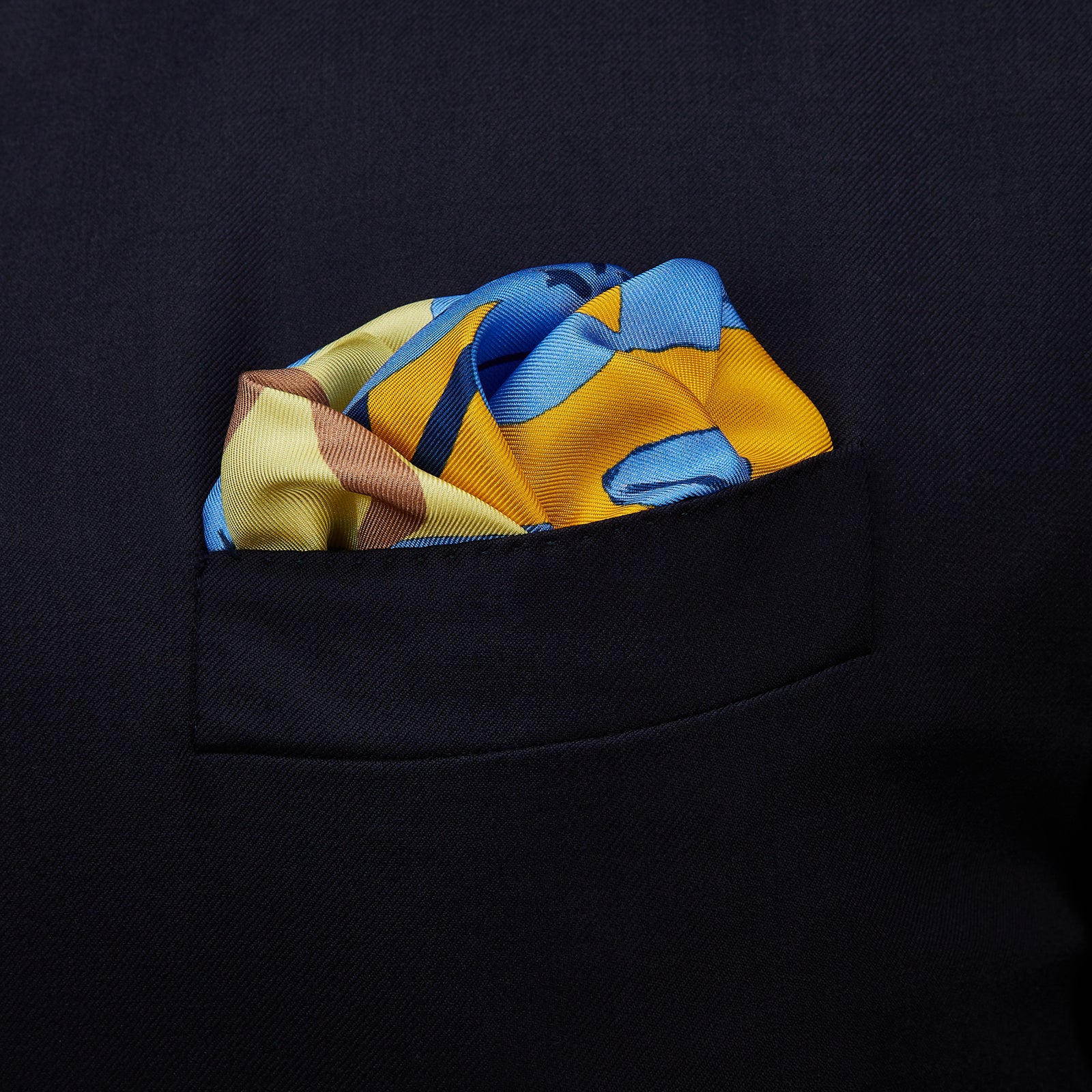 View 2 of product Blue and Yellow Lily Silk Pocket Square