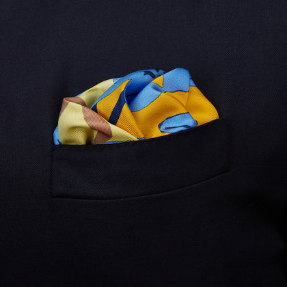 Blue and Yellow Lily Silk Pocket Square