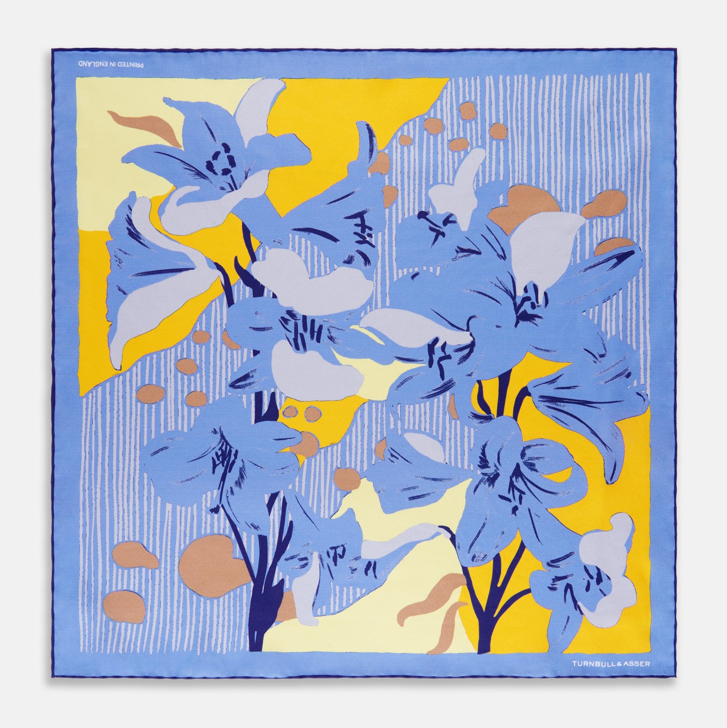 View 1 of product Blue and Yellow Lily Silk Pocket Square